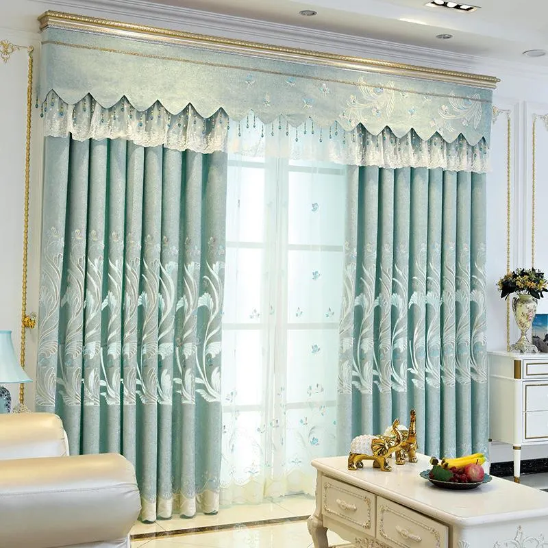 カーテンドレープ2022ヨーロッパスタイルのシンプルなシンプルなシェニール刺繍モダンな小さな新鮮な光の豪華なカーテンのためのダイニングルームの寝室のスタッド