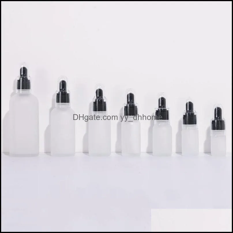 5-100ml Frosted Glass Bottle Essential Oil Perfume Bottles Liquid Reagent Pipette Dropper Bottle Black Plastic Lids with Clear Dust
