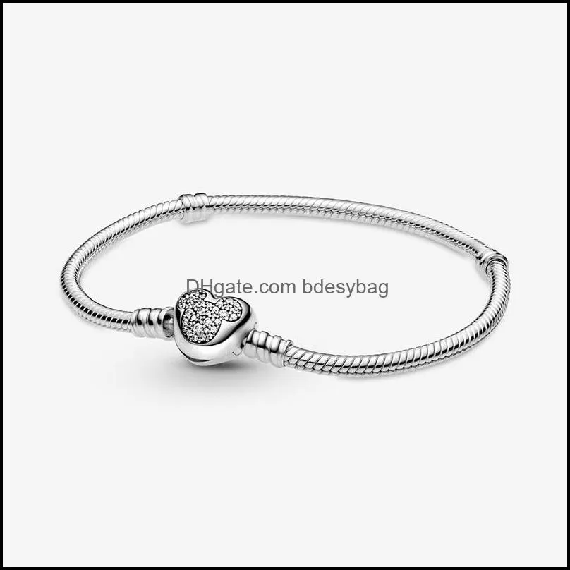 Fashion 925 Sterling Silver Charm Bracelet Rose Golden Flower Barrel Clasp Snake Chain Bracelet Women Jewelry Gift