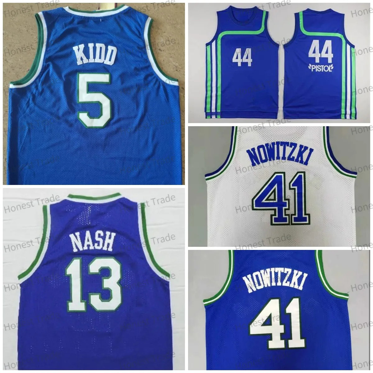 Retro Dirk 41 Nowitzki Men Basketball Jersey 5 Kidd Blue Nash Mens Jerseysステッチ高品質のビンテージユニフォームステッチジャージ屋外アパレル