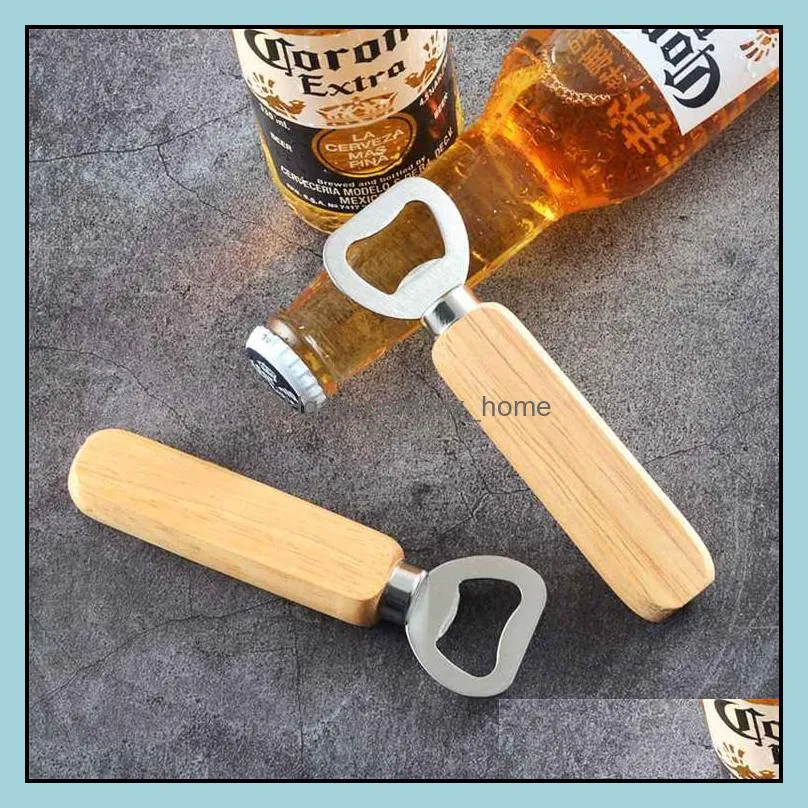 mini skater wooden handle stainless steel beer bottle opener engraved smooth rubber wood drinks cap for home party bar bartenders