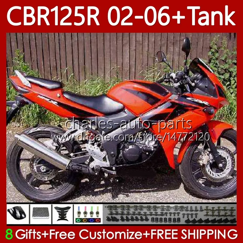 Кузов + крышка бака для Honda 125CC CBR-125R CBR 125 R CC CBR125R светлый красный 02 03 04 05 06 Body 124No.78 CBR-125 CBR 125R 2002 2003 2004 2005 2006 CBR125RR 02-06 обтекатель