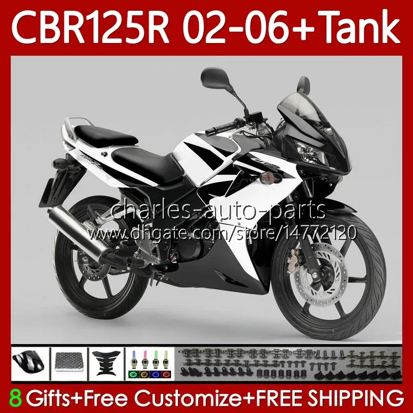 Белый черный кузов + крышка бака для Honda 125cc CBR-125R CBR 125 R CC CBR125R 02 03 04 05 06 Body 124No.64 CBR-125 CBR 125R 2002 2003 2004 2005 2006 CBR125RR 02-06 обтекатель