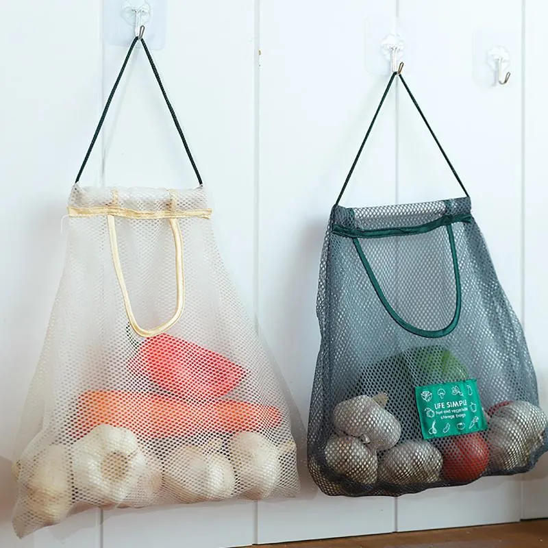 Opbergzakken 1 dk keuken herbruikbare groentefruit gaas tas hangende wandtype polyester ademende netto bagstorage bagsstorage