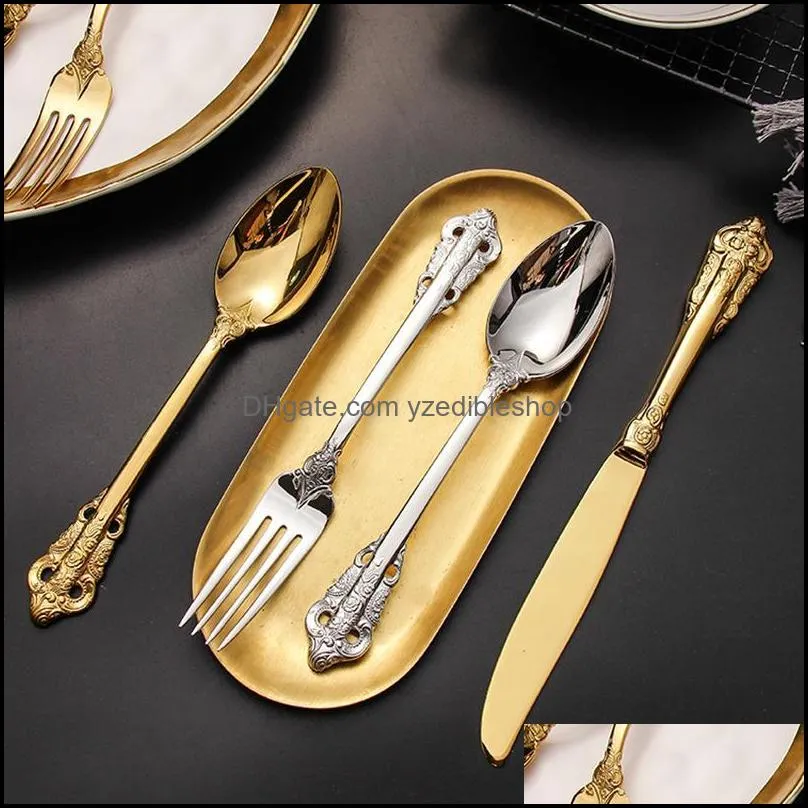 24pcs/set luxury silver gold cutlery set dinnerware flatware tableware silverware dinner fork knife spoon drop sets