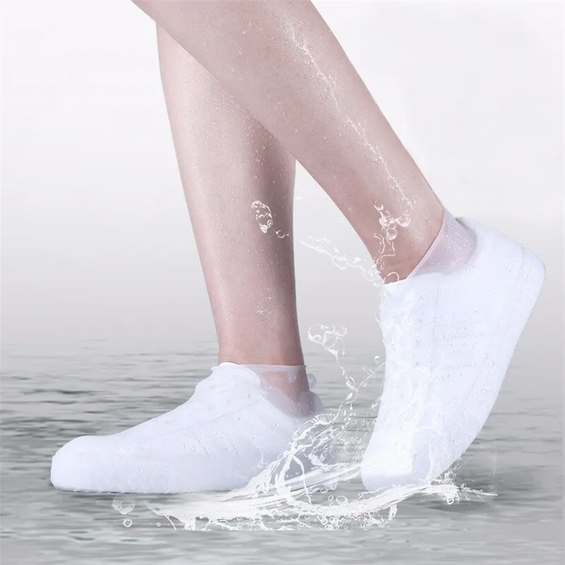 Silicone matériel bottes chaussures couvre imperméable épaissir unisexe chaussures protecteurs pluie pour intérieur extérieur jours de pluie réutilisable 220427