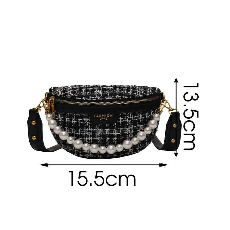 Crossbody Bag Woolen Pearl Fashion Women Chest Chain Pack Waist Belt Bag Female Pu Leather Belly Shoulder Crossbody 220802