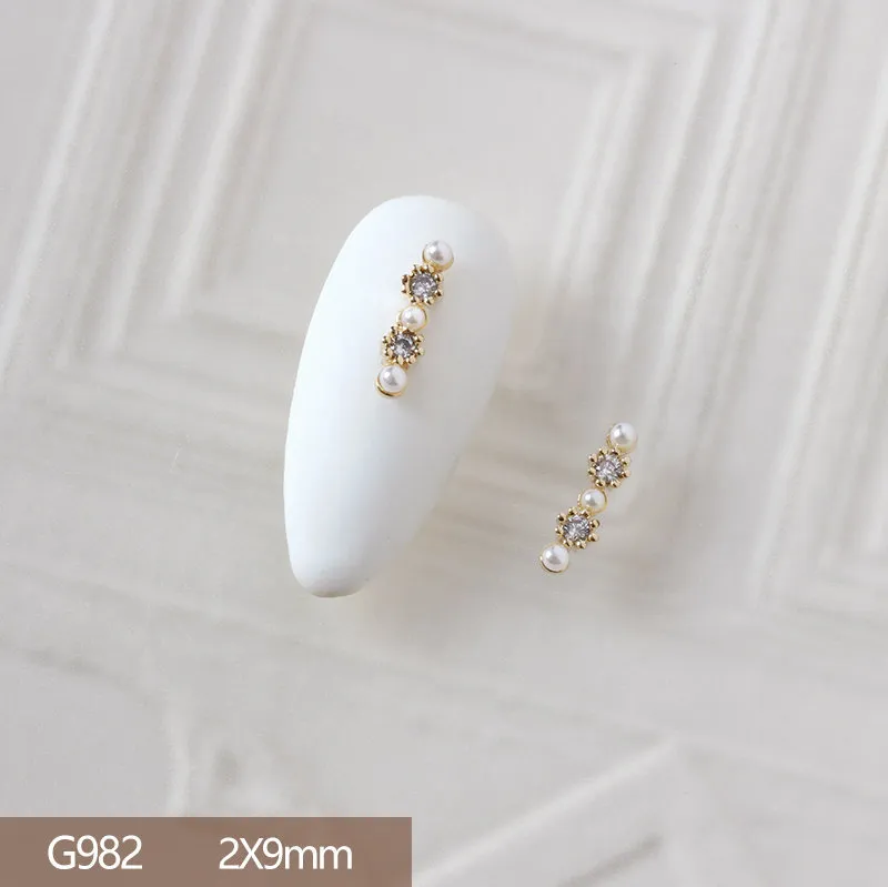 10st G982 Lyx Strip 3d Legering Nail Art Zircon Metal Pearl Manicure Nails Tillbehör Tillbehör DIY Nail Dekorationer Charms