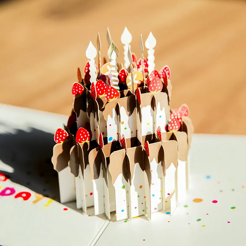 Three-dimensional birthday card Korean creative 3D cake handwriting small card diy children's handmade