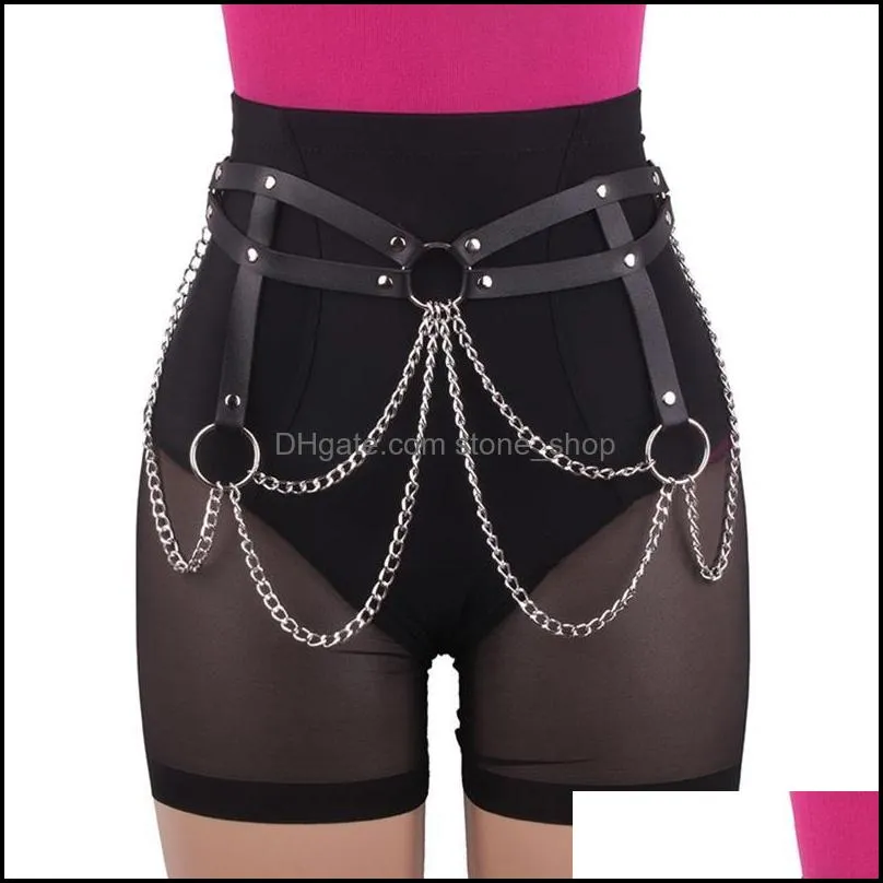 belts gothic waist chain alloy and pu leather body chains with multi layer decor straps accessories for women girl