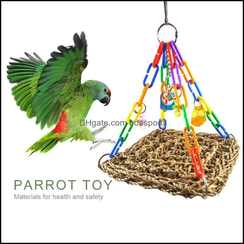 Other Bird Supplies Pet Parakeet Chewing Climbing Foraging Cage Swing Mesh Hanging Bite Mat Toy Wooden Toys Bell Stand Perch