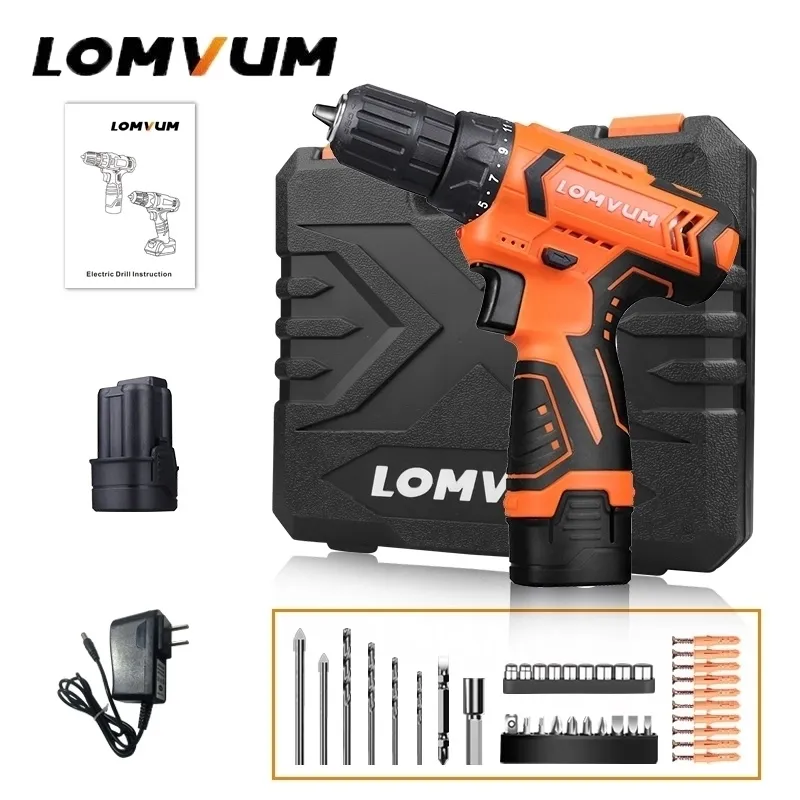 Lomvum Electric screwdriver 211 Torque Power Tools 121624V 2 SPEED Cordless Drill Lithiumion 45 Accessories Y200321
