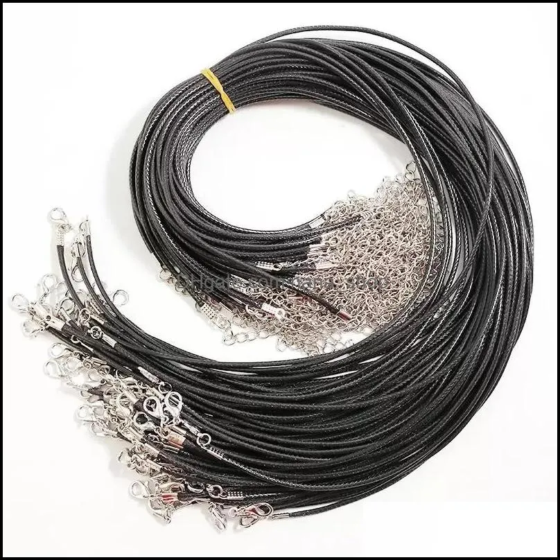 black wax rope lobster clasp chains stainless steel silver link chain women men necklace for diy necklace jewelry making