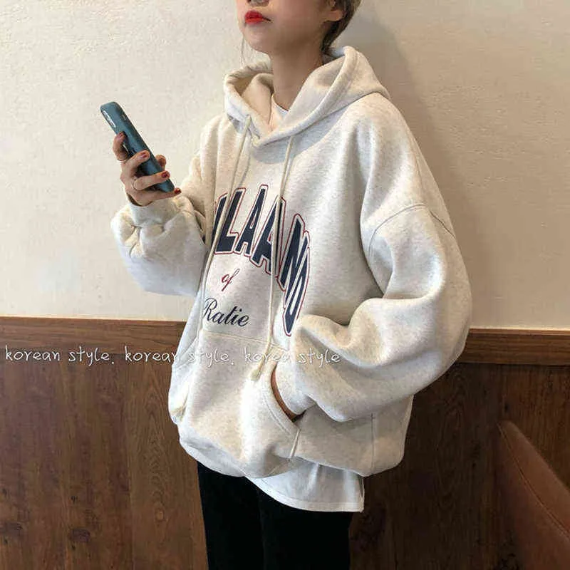 Mode Hoodie Gelb Sweatshirt Langarm Koreanische Faul Wind Baggy Brief Druck Vintage Weibliche Tops Pullover Hoodie Herbst Y220810