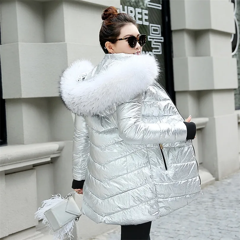 Jaquetas de inverno femininas Long Coat Warm Silver Color Style Jaqueta feminina Wide Peh Collar 2019 Ladies Parka Abrigos Mujer Invierno T200114