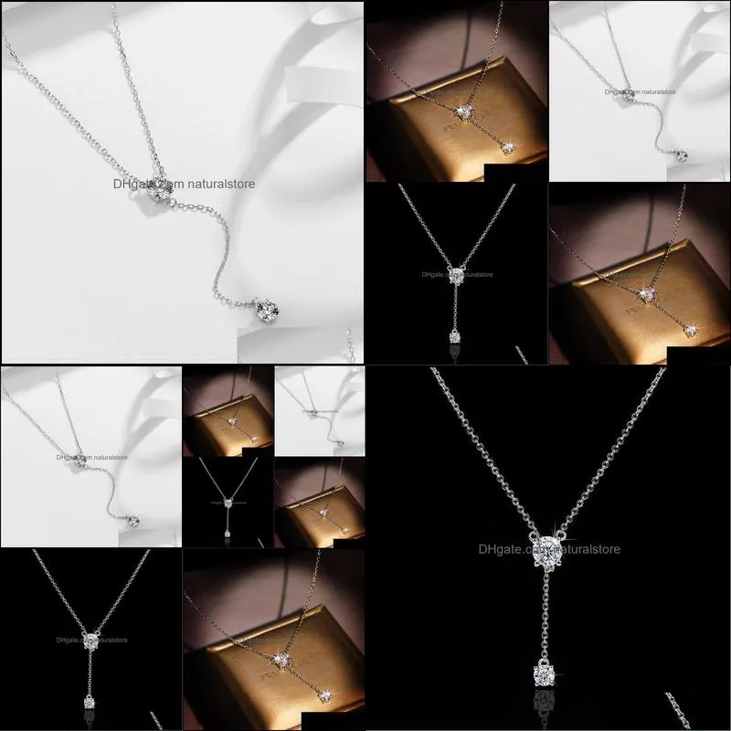 romantic long lab diamond pendant real 925 sterling silver party wedding pendants chain necklace for women bridal charm jewelry