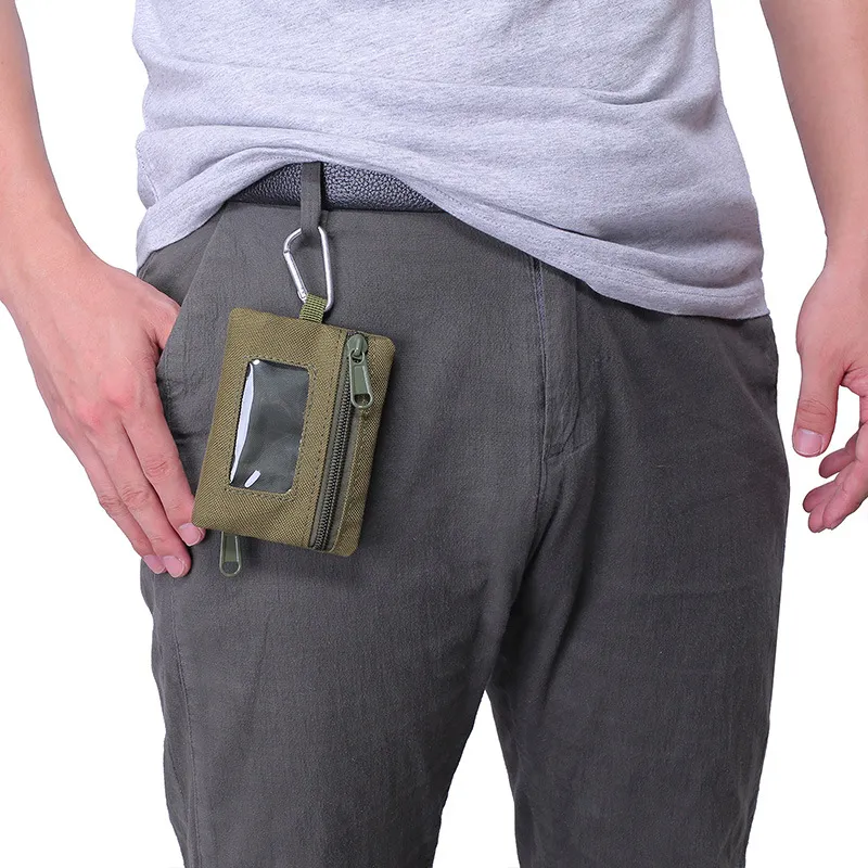 DHL100PCS 동전 지갑 남성 캔버스 사각형 투명 귀 짧은 지갑 열쇠 체인 믹스 색상