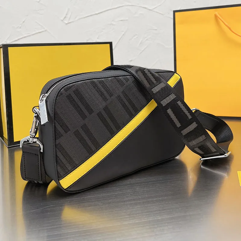 Men Fashion Camera Bag Red Stripe Top Cowhide Cross Body Bags