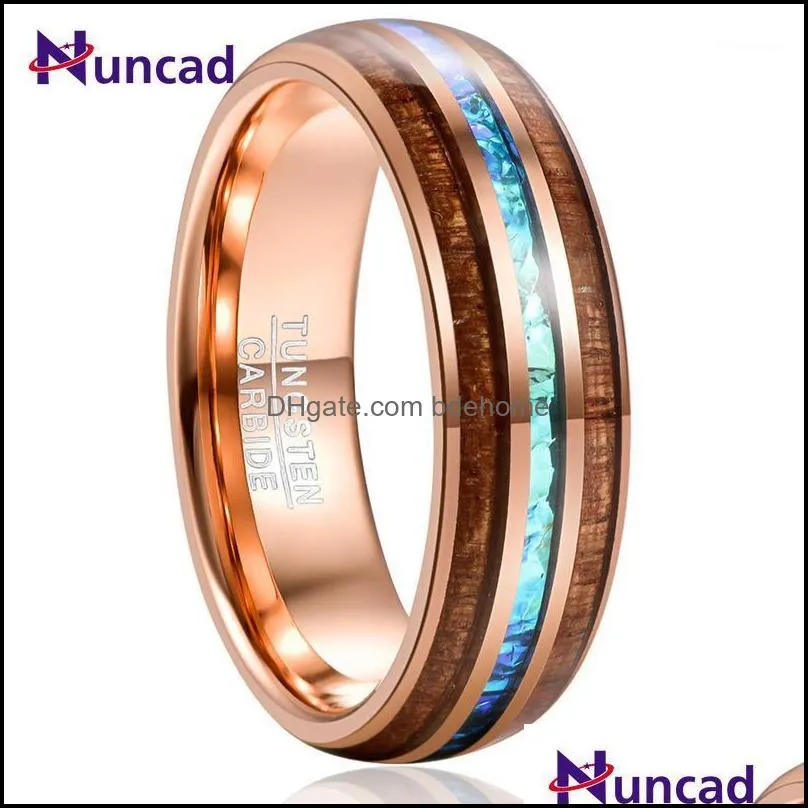 Wedding Rings Anniversary Gift 6MM Wide Plating Rose Gold Inlaid Acacia + Imitation Opel Dome Tungsten Steel Rings1