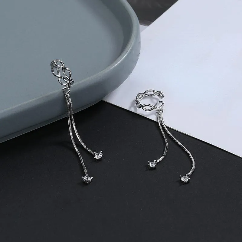 Clip-on & Screw Back Trendy Jewelry 1 Pcs Earcuff Earrings Hip Hop Style Metal Circle Chain Crystal Dangle No Piercing EarringsClip-on