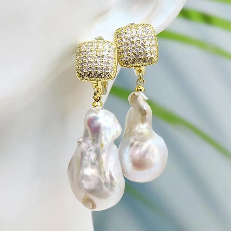 Boucles d'oreilles pendantes en forme de lustre, paires de perles baroques, bijoux pavés de Zircon, cadeau élégant pour femmes, à la mode
