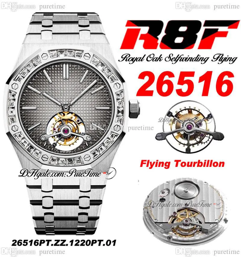 R8F 2652 Tourbillon masculino extra fino e fino 41mm SIHH Diamantes mecânicos Boleceba fumada Dial cinza Pulipulamento de aço inoxidável Super edição PureitMe A1