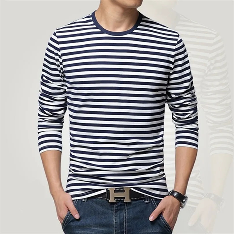 Navy Style Long Sleeve Men T -shirt O halsstreep T Men Navy Vintage Basic 95 Cotton Shirt LJ200827