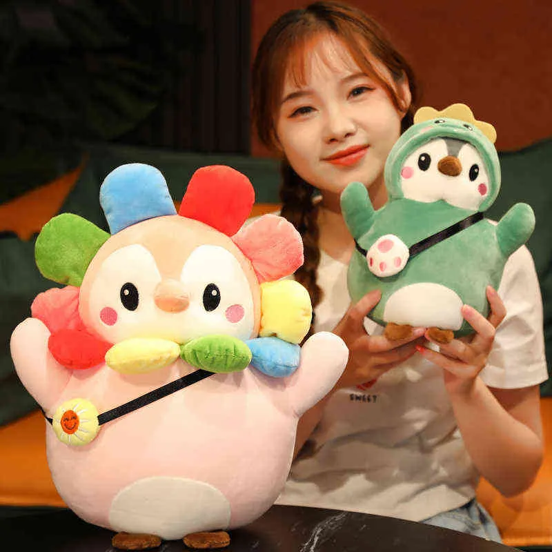 Pc Cm Cute Suower Penguin Hugs Kawaii Turn To Dinosaur Chicken Tiger Plushie Pillow Beautiful Dolls For Girl J220704