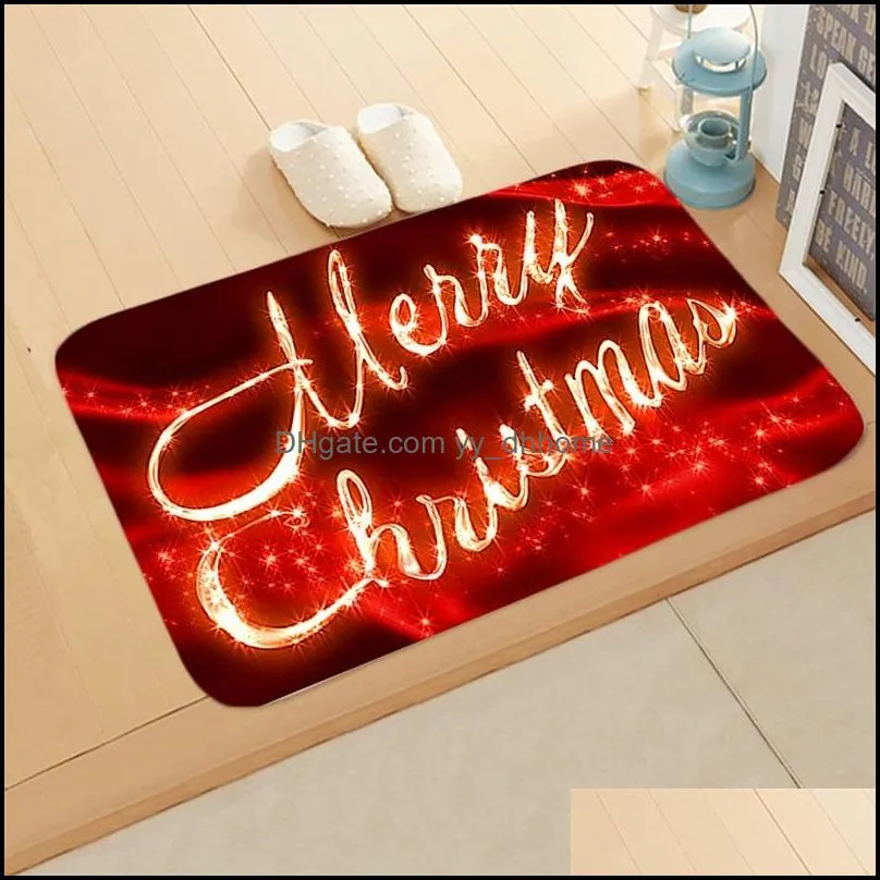 Merry Christmas Door Mat Santa Claus Elk Prints Flannel Surface Bathroom Rug For Home Decor Non Slip 40*60cm 6qj E1