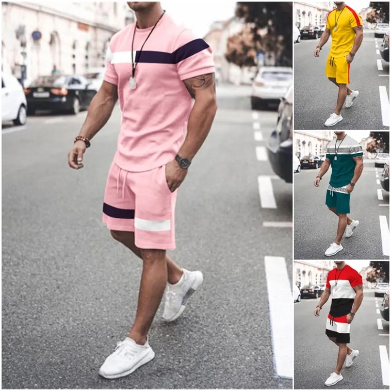 Summer Men s Short Sleeve T Shirts Oversized Men Shorts 2 Piece Sets Print Top Solid Color Tracksuit Casual Clothes Tshirt Suits 220617