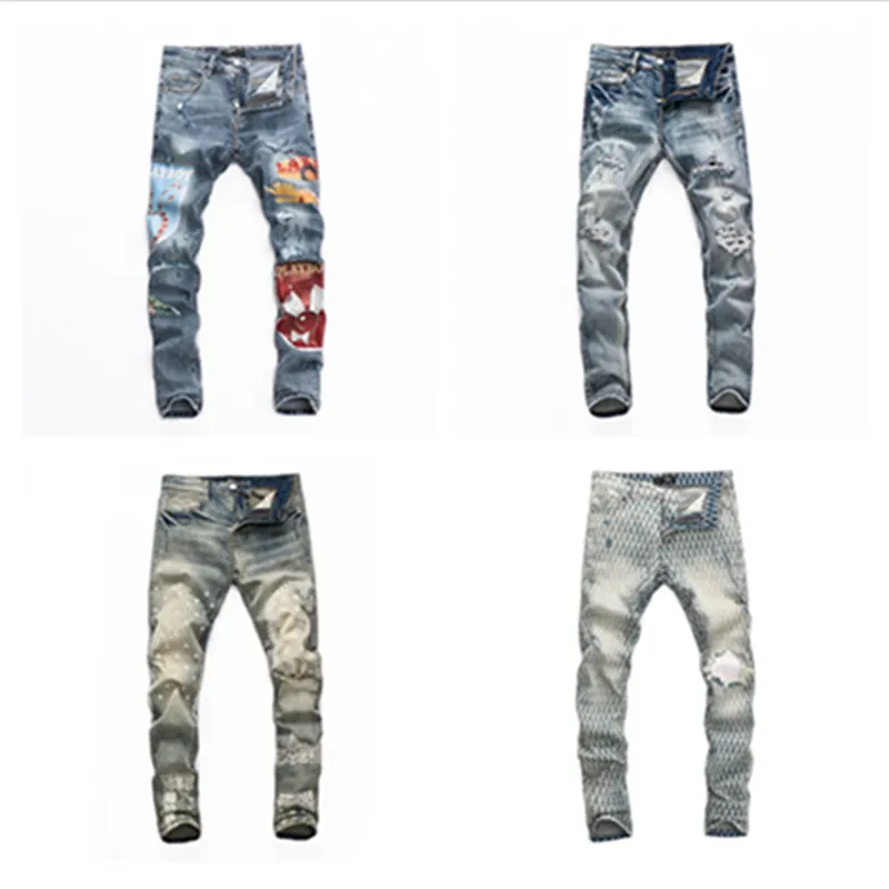 Jeans da uomo di alta qualità in difficoltà strappato pantaloni motociclisti slim fit moto Denim Pant Designer Designer Jeans Dimensione 28-40