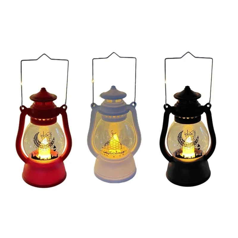 Party Decoration Eid LED Light Vintage Style Wind Lantern Electronic Handheld Night Lamp för Islamic Muslim Ramadan Decoration Party