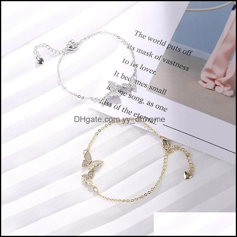 Bracelets de charme J￳ias de joias do presente Cubic Zirconia Cz Borboleta Bracelete ajust￡vel para mulheres Gold Sier Fashion Party Wedding Bridal 102 L2 DR