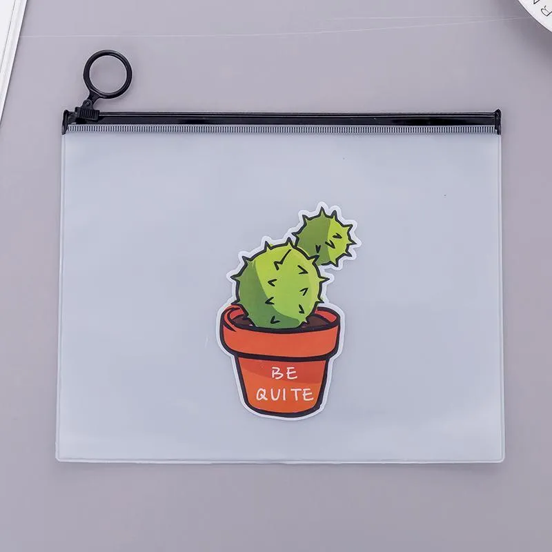 Large-Capacity Student Stationery Pen Bag Travel Makeup Lady Beauty Storage Bag Small  Transparent Matte Cactus File Bags XG0254