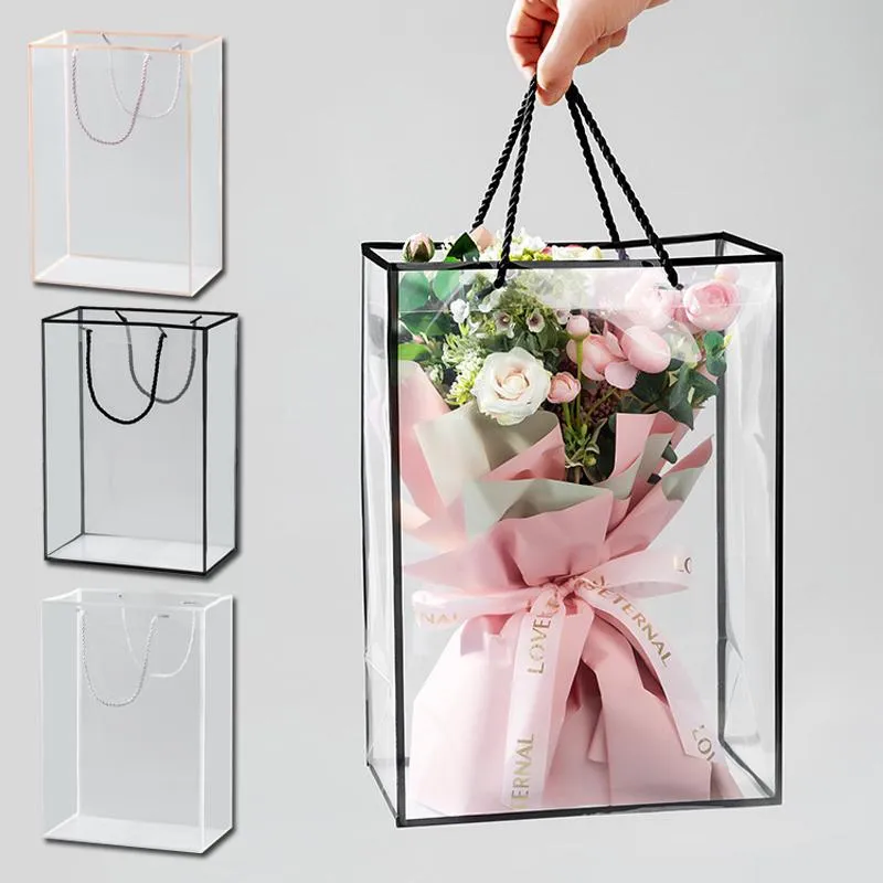 Geschenkverpackung, transparente Tasche, Verpackungsbox mit Griff, Blumenverpackung, hochwertiges Multifunktions-Partyzubehör
