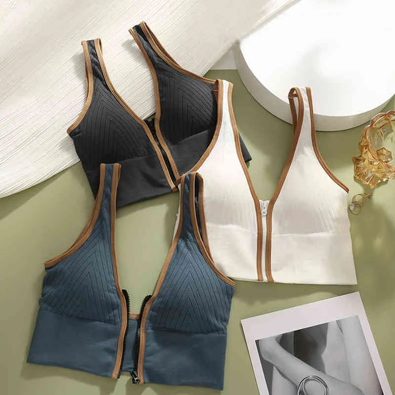 Yaz yeni elastik ince orta fermuarlı kadın bras kayış tracess lingerie spor çölgesiz sütyen katı tek parça arka koltuk sütyen l220726