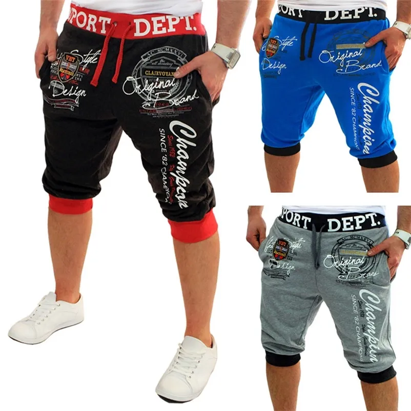 Summer Men Casual Shorts Boys Knit Elastyczna talia drukowane spodnie dresowe męskie luźne trening jogger fitness streetwear 220715
