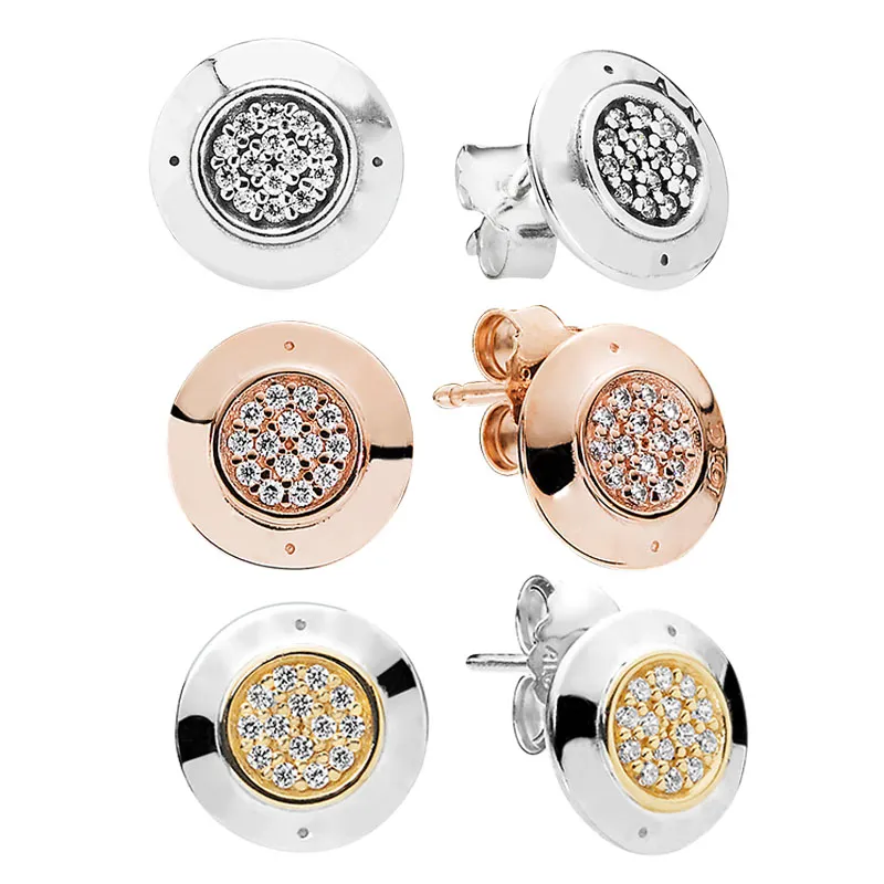 925 Sterling Silver Logo Stud Earrings Classic Designer Women Mens