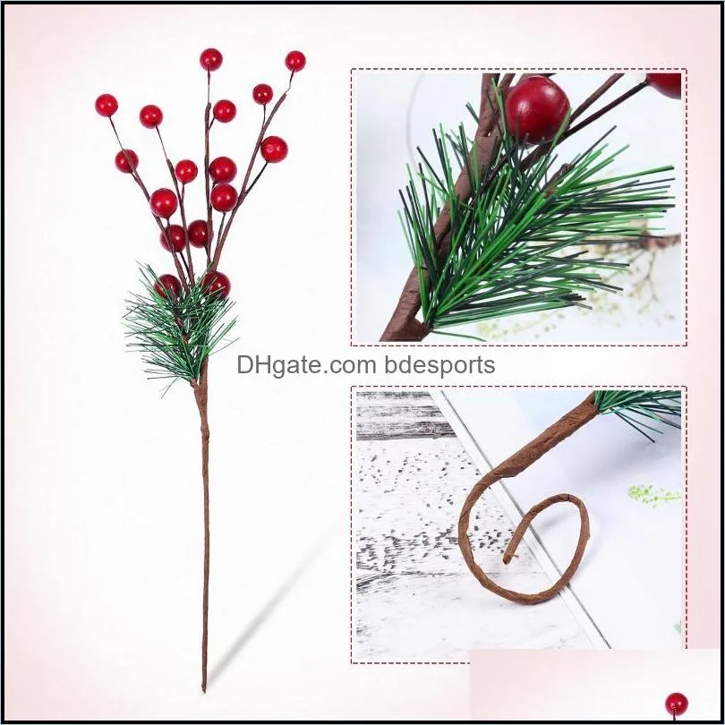 Decorative Flowers & Wreaths ULTNICE 10pcs Small Artificial Pine Picks Stimulation Berry Needles Red Flower Ornaments For Christmas