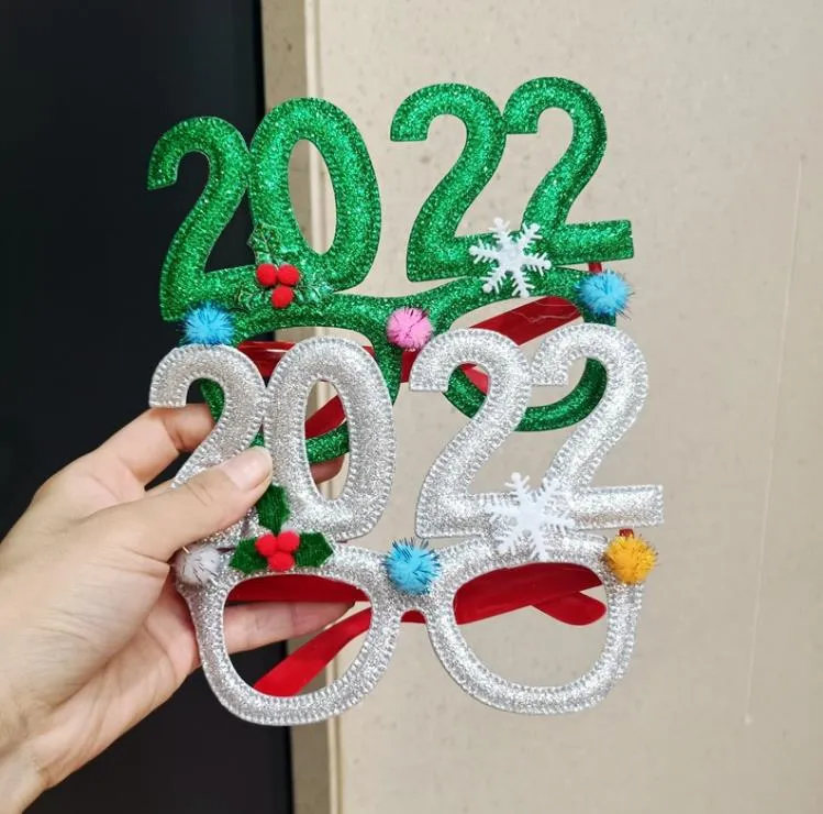 Glitter Noel Gözlükleri Dekorasyon 2022 Tatil Cam Çerçeve Xmas Ev Dekorasyonları Hediyeler SN4719