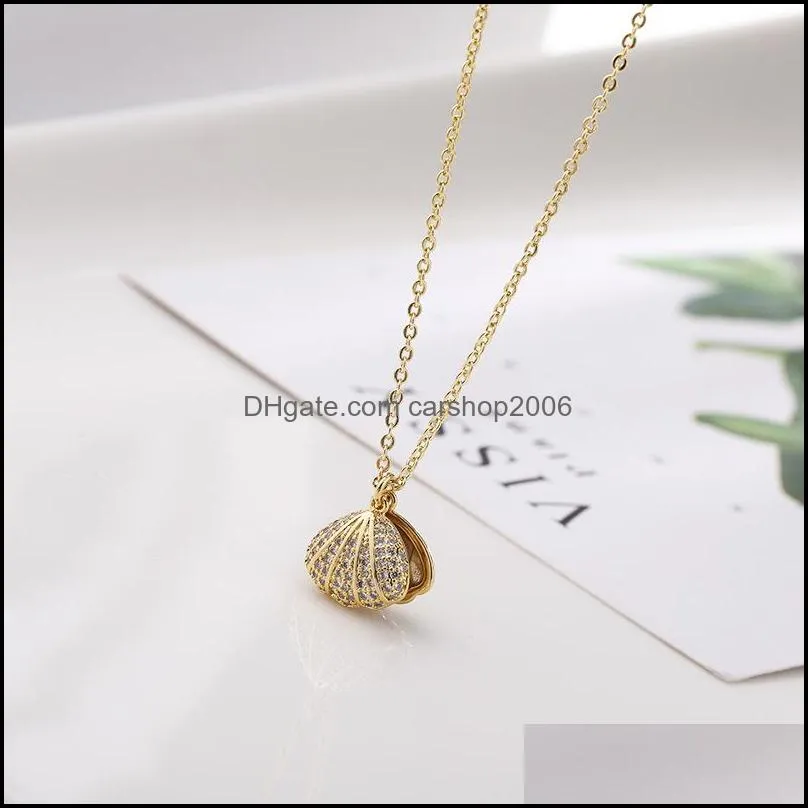 Zircon Shell Pendant Necklace For Women Gold Silver Color Chain Choker Baroque Charm Dangle Femme Jewelry Friend Gifts Necklaces 3370