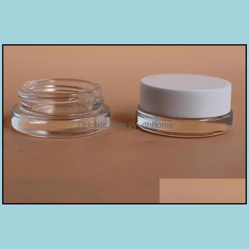 2018 best selling 5g glass jar stash container mini small bottle 5ml with white lid 42.5mm wax cosmetic cream container custom logo