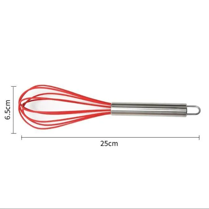 Egg Beater Kitchen Tools Solid Color 10inch Stainless Steel Mini Silicone Whisk for Nonstick Cookware Cooking Utensil