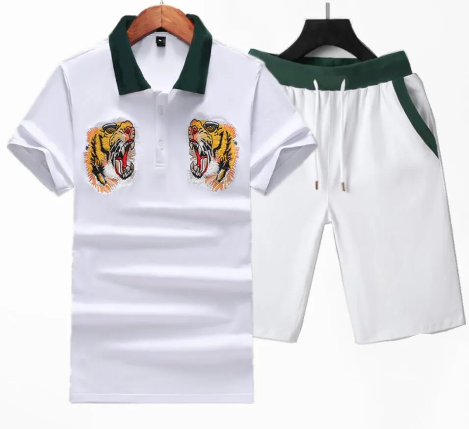 Herrspårets designer för herrbrev tiger broderi spår mode sportsit kortärmad polos jogger byxor passar svart vit rushedzwv1