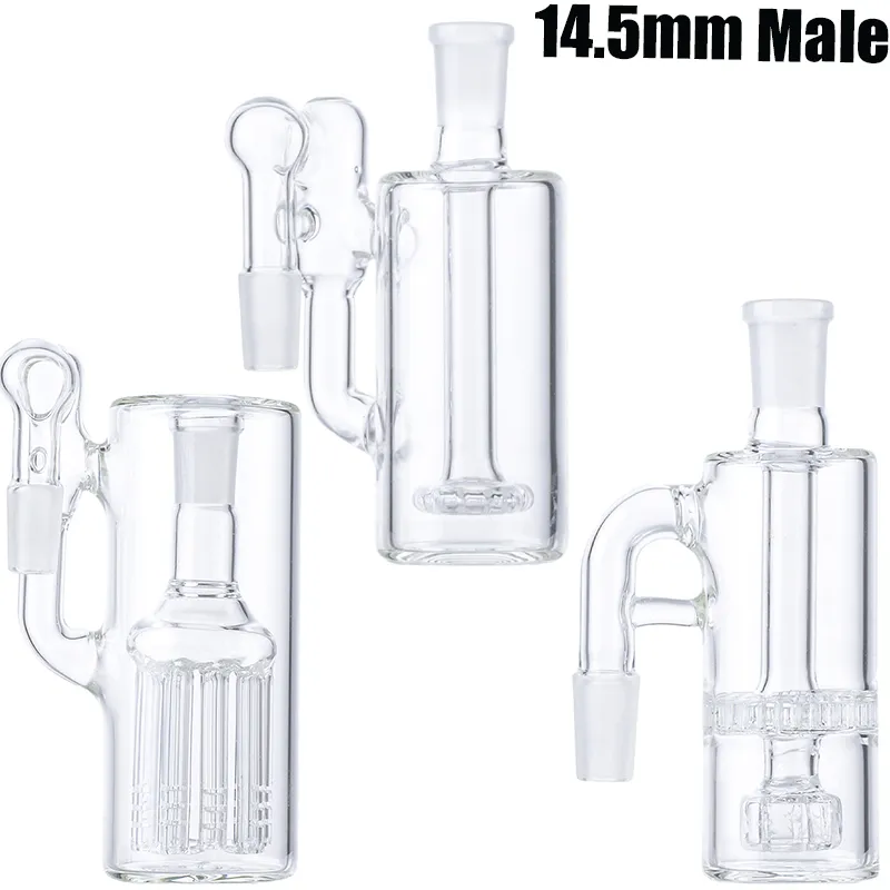 Opzioni multiple uniche 90 gradi Perc Ash Catcher Accessori per fumatori 14,5 mm Giunto maschio Vetro trasparente Dab Oil Rigs per narghilè ASH-P1001 1002 1003