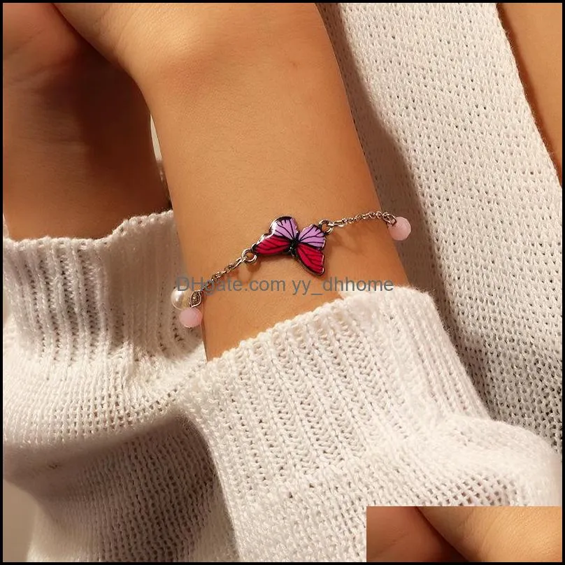 Braccialetti con ciondoli Gioielli Catena a maglie Creativa Moda semplice Dolce epossidico Farfalla Bracciale con pendente da donna Prom Regalo di San Valentino all'ingrosso