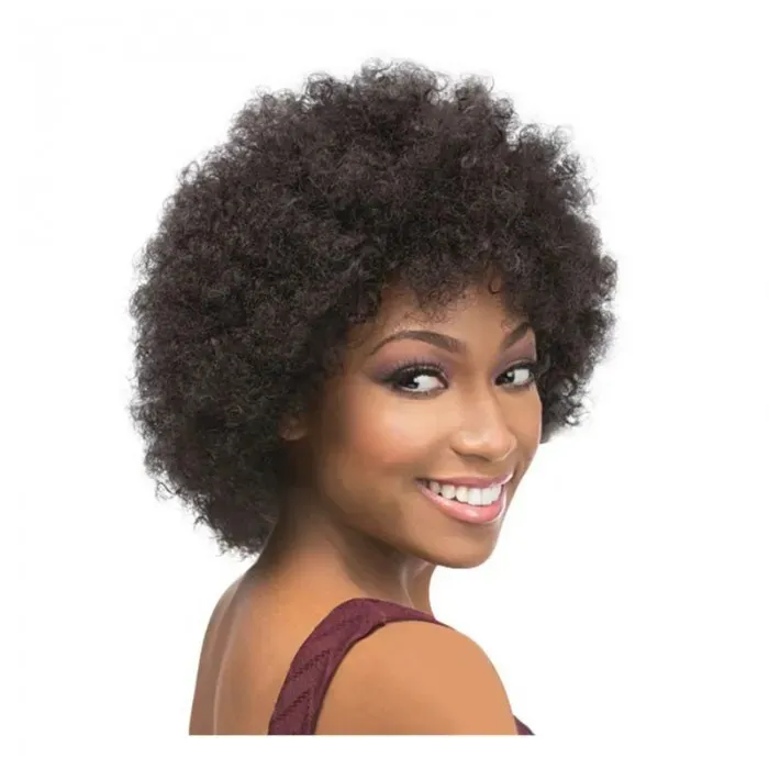 Perucas de onda afro curtas perucas de onda cacheada cor natural cor de cabelo preto na cabe￧a da cabe￧a