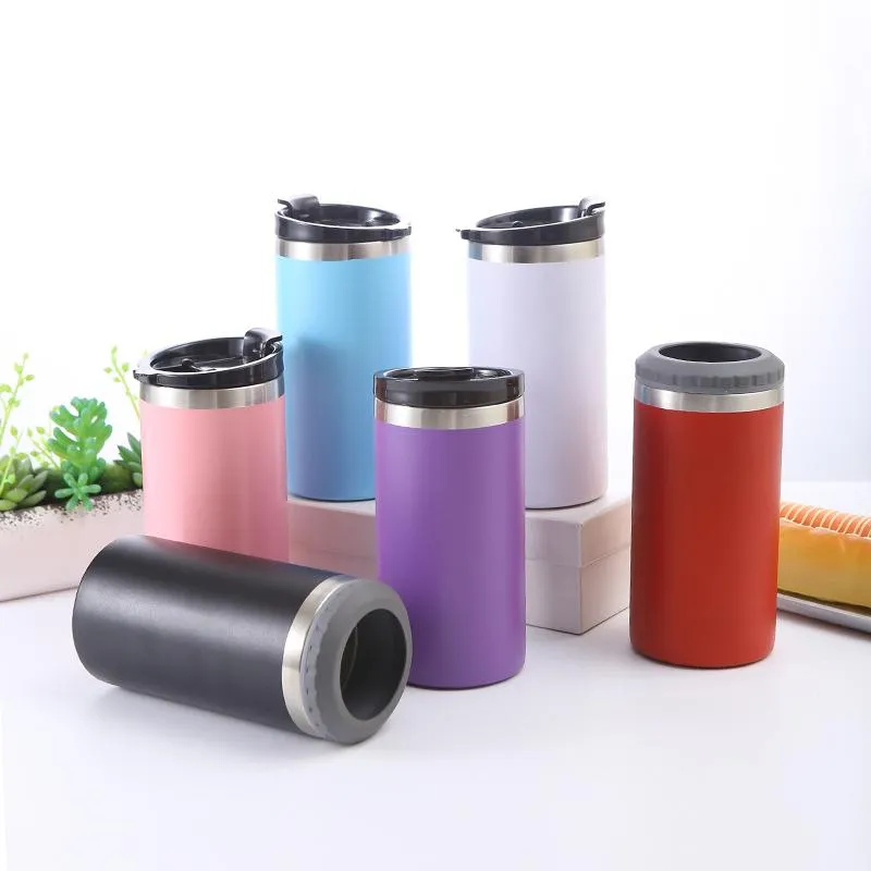 4-in-1 16oz Coffee Cups Tumbler Stainless Steel Slim Cold Beer Bottle Holder Double Wall Vacuum Insulated Cup Drink Mug Regular Cans Bottles