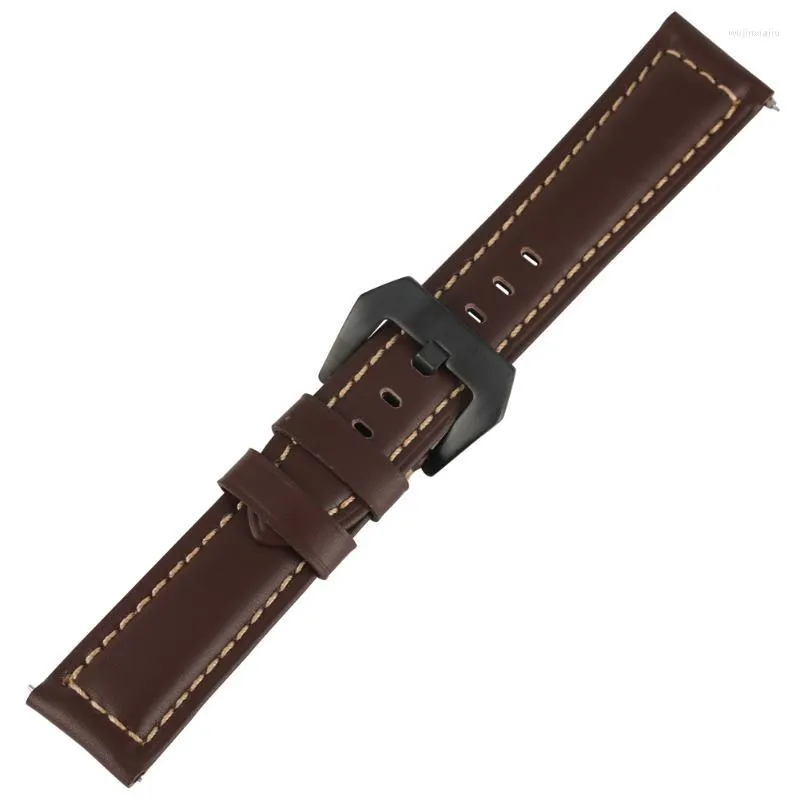 Bands de montre m￢le 20 mm 22 mm 24 mm 26 mm Bande marron G￩n￩rales en cuir authentique Boucche noire Bouteau de boucle