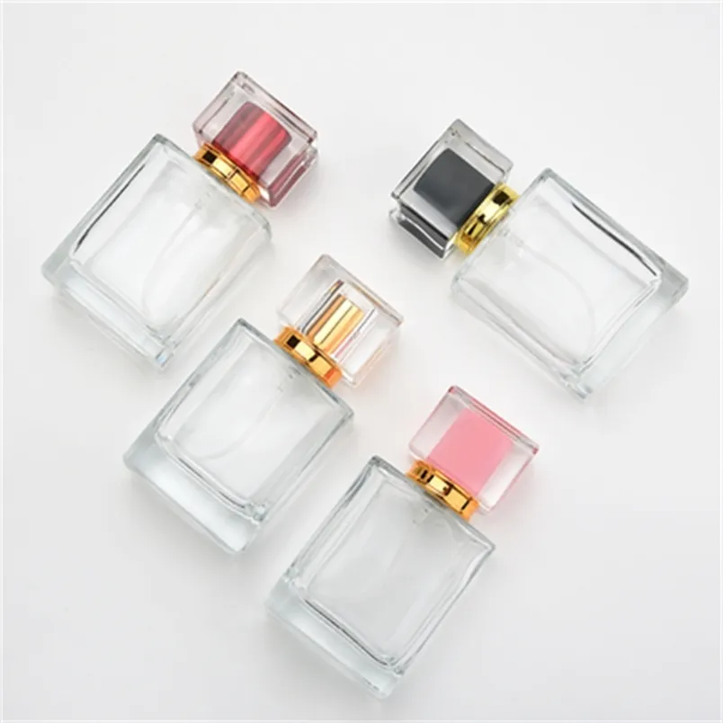 30 ml 50 ml nachfüllbare Glasspirale mit dickem Boden, quadratischer Glaszerstäuber, Parfümflasche, kosmetischer leerer Sprühflaschenbehälter 220726